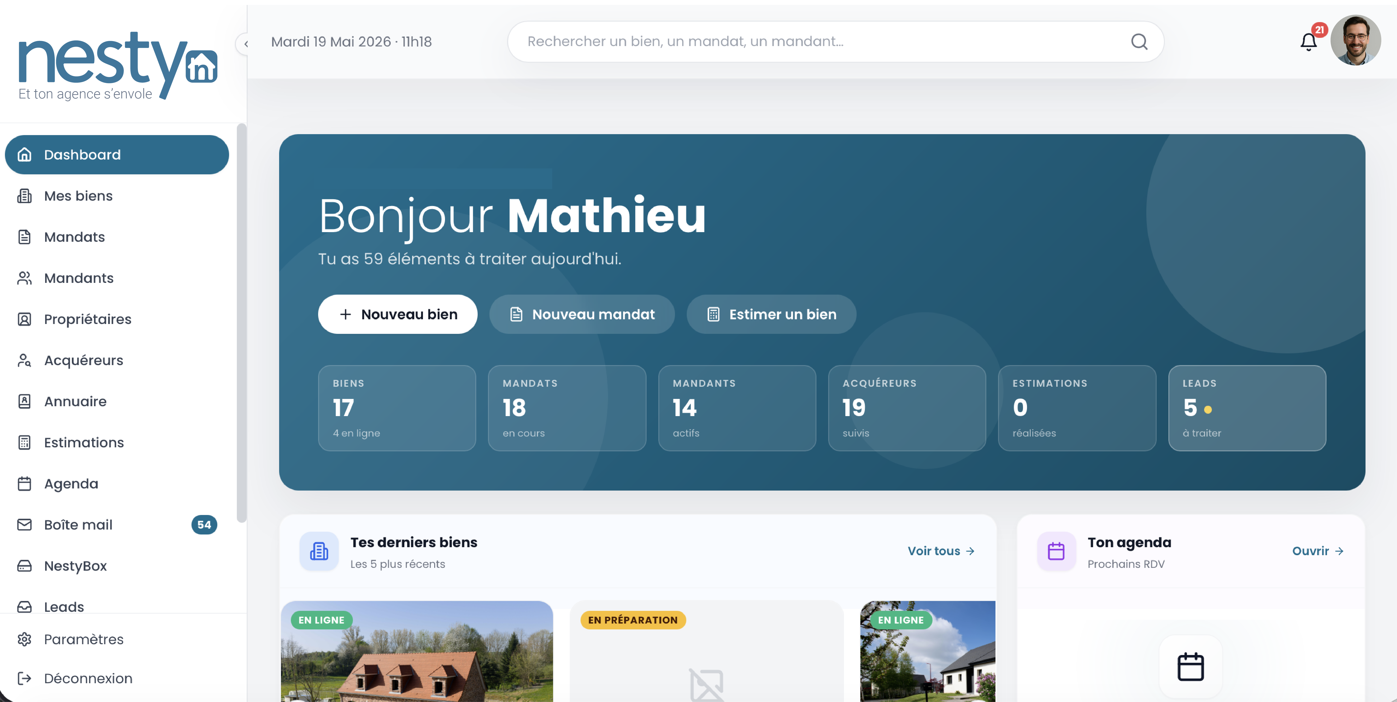 Aperçu du dashboard Nesty